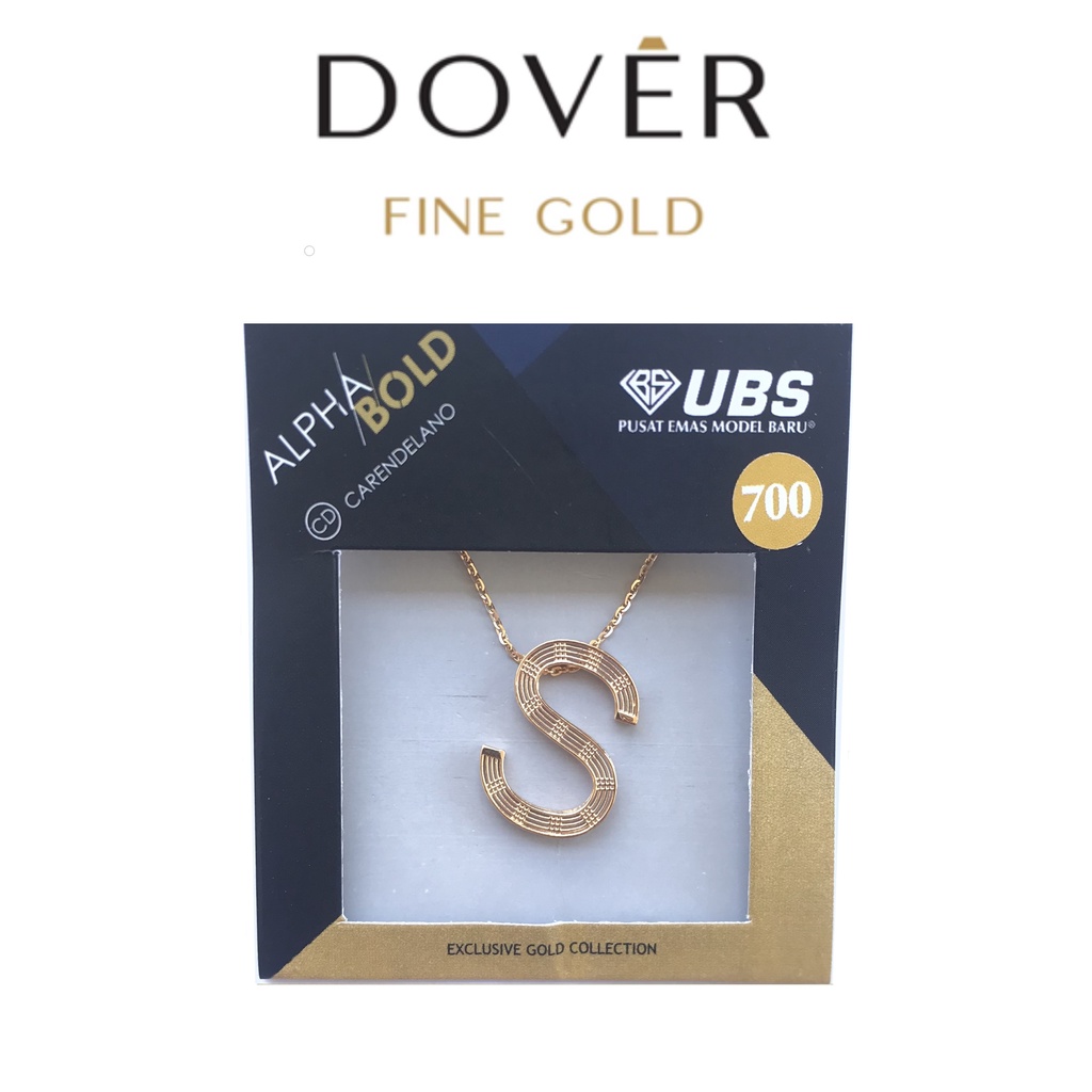 Kalung Huruf Emas UBS Carendelano Alpha Bold Kadar 750 / 75% Alphabet / Alfabet Rose Gold / Gold