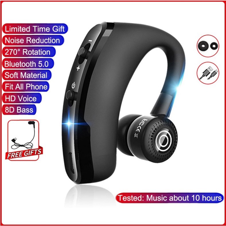 (COD) V9 Bluetooth Earphone 8D Bass Wireless Headset 5.0 Single Business Sport Headphone with Mic