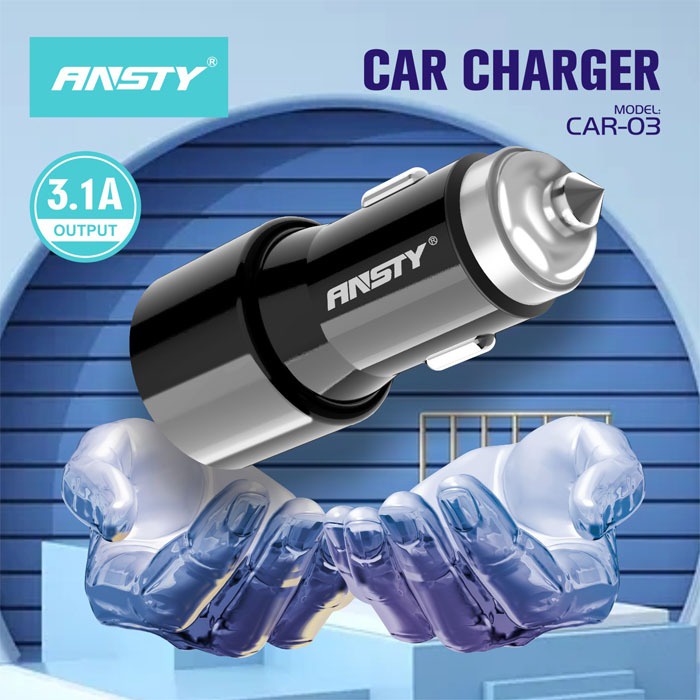 ANSTY CAR 03 SAVER CHARGER MOBIL SET 2 USB 2 IN 1 KABEL FAST CHARGING