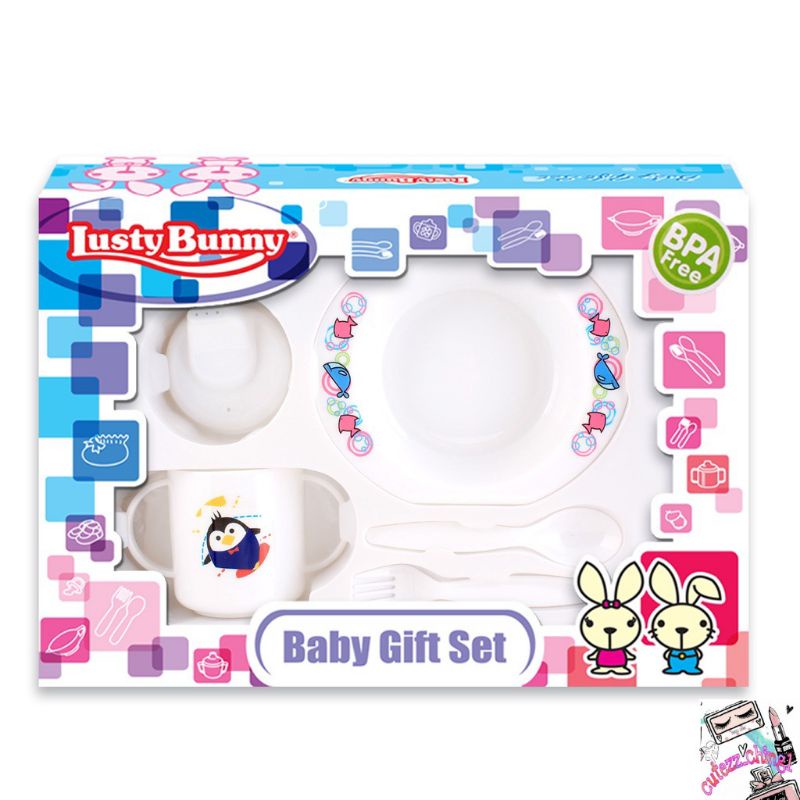 ☃Cutezz_Ching☃Lusty Bunny  Baby Feeding Gift Set Alat Makan Bayi