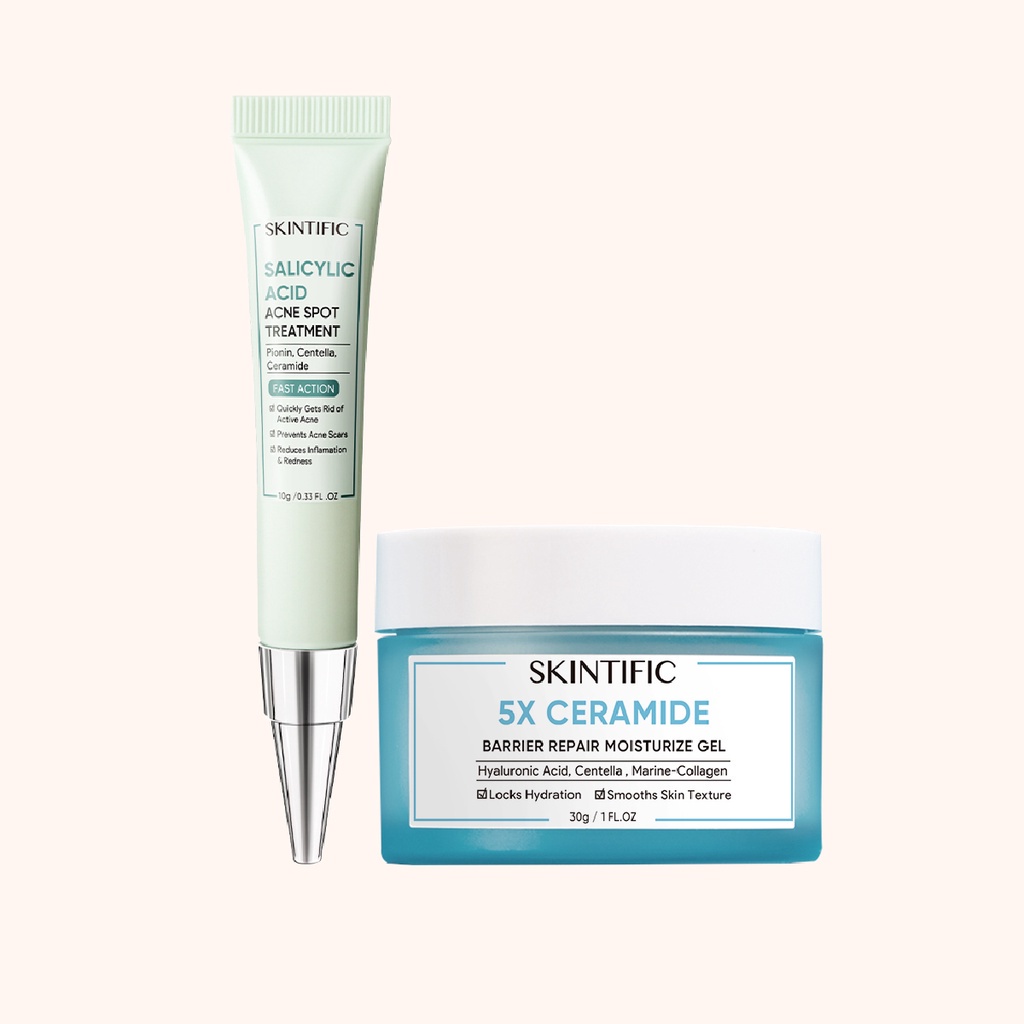 SKINTIFIC - Salicylic Acid Acne Spot Treatment Gel 10g Totol Jerawat Salep Jerawat + 5% Ceramide Barrier Repair Moisture Gel 30g Pelembab Wajah