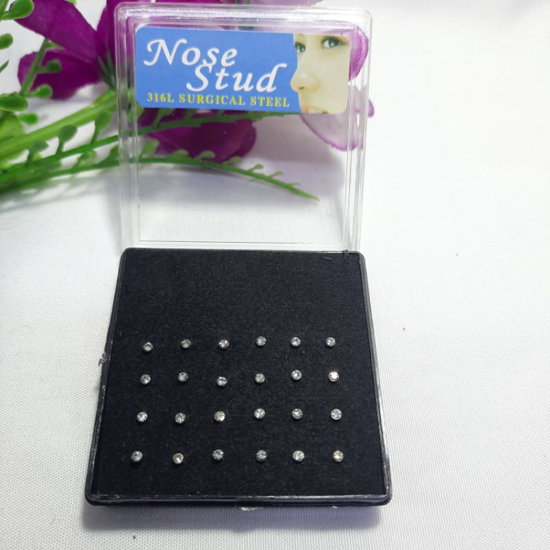 Anting Hidung Isi 24 Pcs Tindik Hidung Nose Stud Surgical Steel