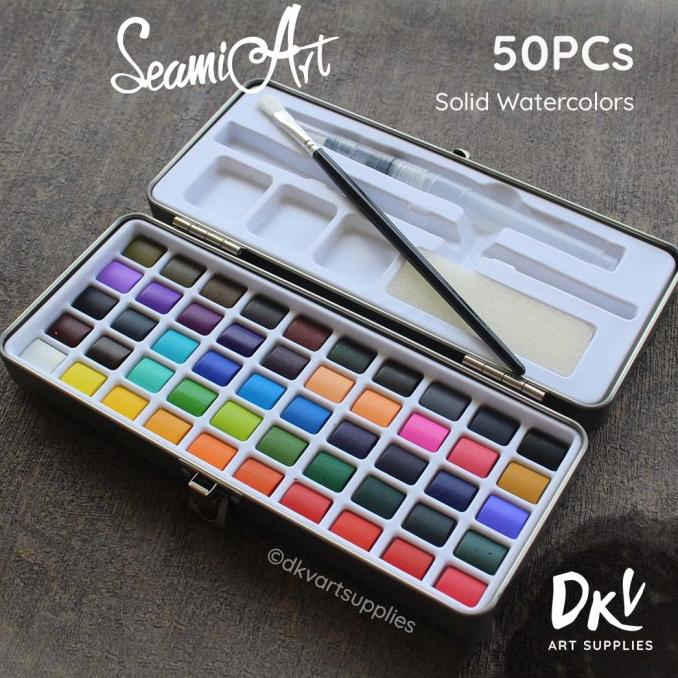 

Seamiart 50 Warna Colors Solid Watercolor Cat Air Tin Box Set