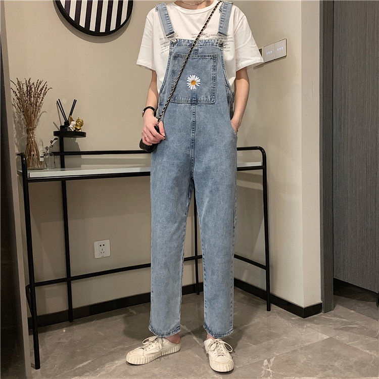 ✅COD Overall Kaki Lebar Longgar Pinggang Tinggi Gaya Korea Wanita---Celana Kodok Jeans Wanita