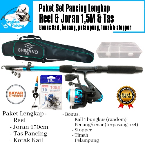 Paket Set Lengkap Pancing Reel,Joran,Kotak &amp; Tas (Bonus) Murah - Engkus Fishing