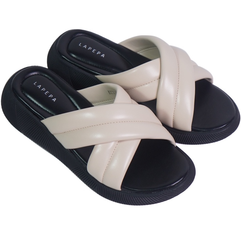 LAPEPA YUK - Sandal Wanita Wedges NADHIRA Sendal Cewek Platform Kondangan Hak Tinggi 3cm Model Silang 2 Size 36 37 38 39 40 41 Pergi Santai Rumah Slop Warna Cream Krem Putih Tulang Soft Selop Premium Original Kekinian Terbaru Shoes ORI Mall Official Store