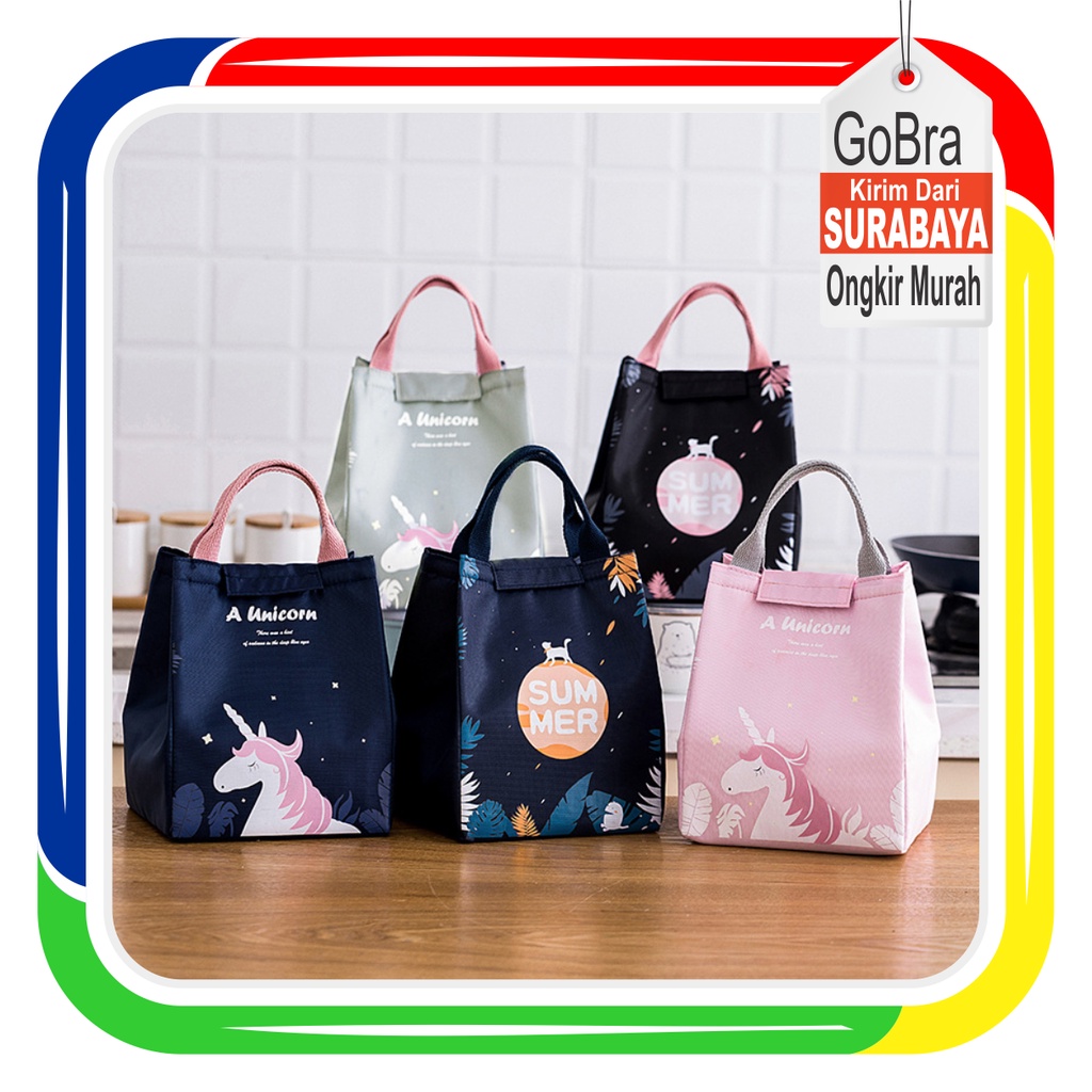 Gobra ♕ PA004 Tas Bekal Karakter Lucu Besar Lunch Cooler Bag Makanan Aluminium Kotak Makan Import Murah