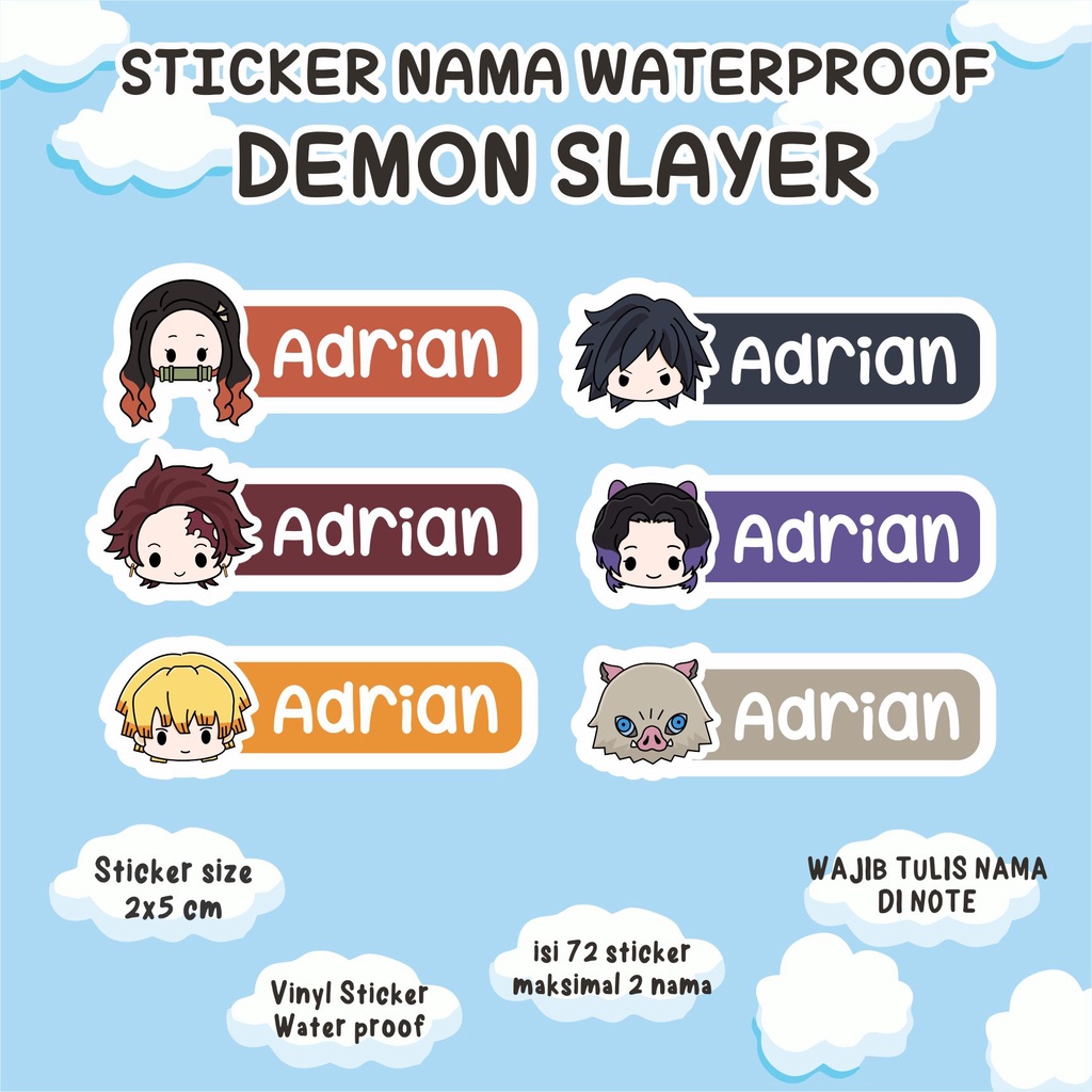 

DEMON SLAYER STICKER NAMA WATERPROOF (WAJIB TULIS NAMA DI CATATAN)