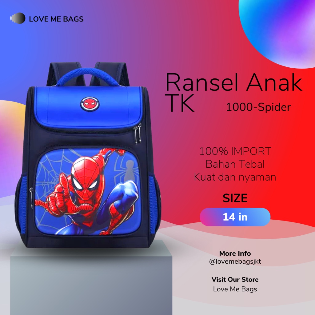 LMB Tas Anak Laki Laki TK Import Karakter Superhero Bahan Nilon Premium Tebal Kuat Dan Nyaman Dipakai