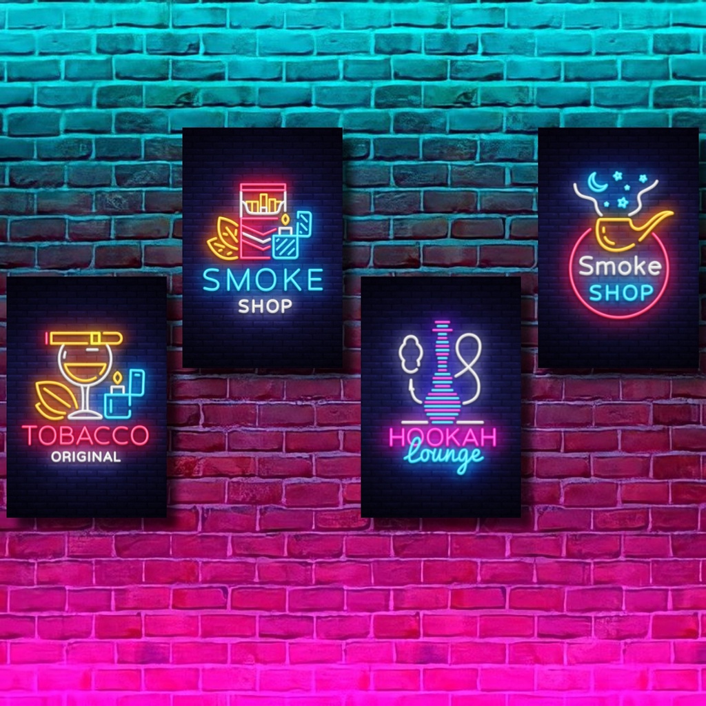 Poster Kayu NEON SMOKE SHOP/ pajangan dinding studio/ WallDecor /Hiasan dinding/homedecor/dekorasi C