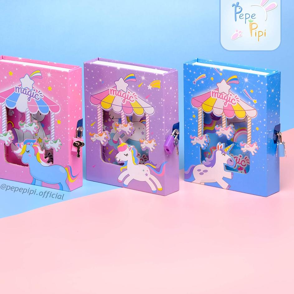 

UA393 Buku Diary Unicorn Note Book Dengan Kunci Gembok Tebal bisa COD ♒