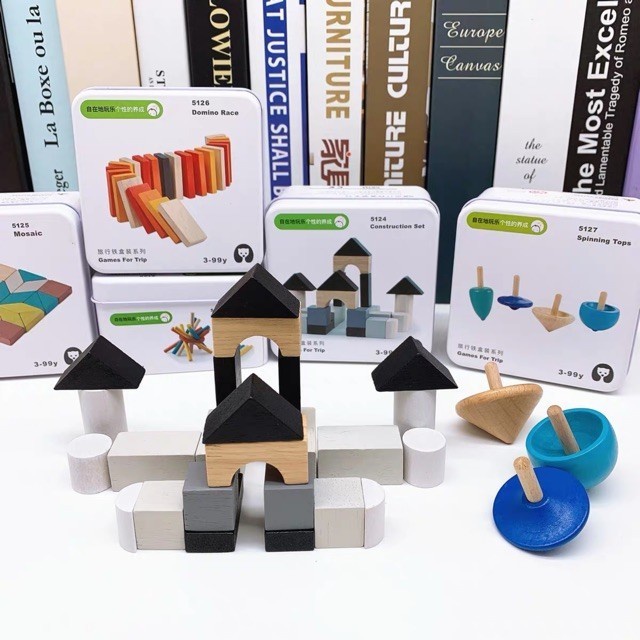 Educational Toys Tin Box Travel Toys - Mosaic - Spinning Toys - Magic Block - Wooden