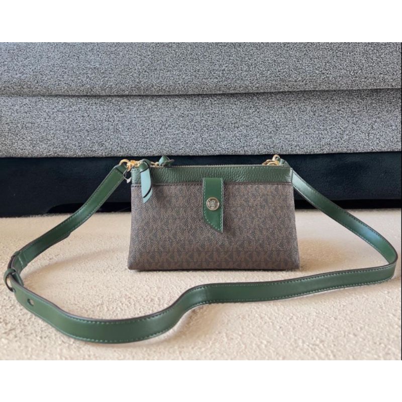 Authentic MK Charm Medium Tab Double Zip Phone Crossbody