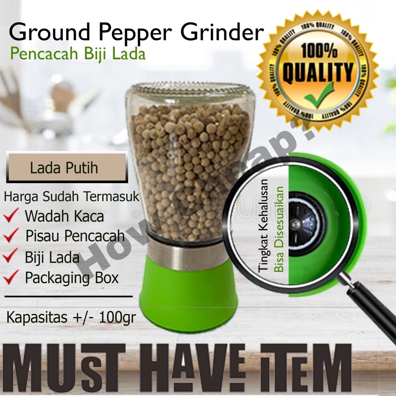 Grinder Lada Putih Pencacah Biji Lada [Termasuk Biji Lada]