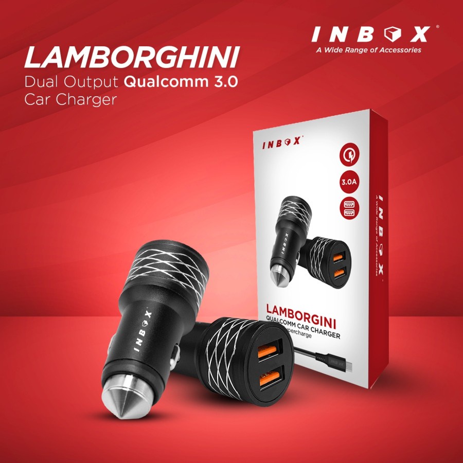 INBOX LAMBORGHINI Car Charger Mobil 3A QC 3.0 Dual USB Free Kabel Data  (J324)