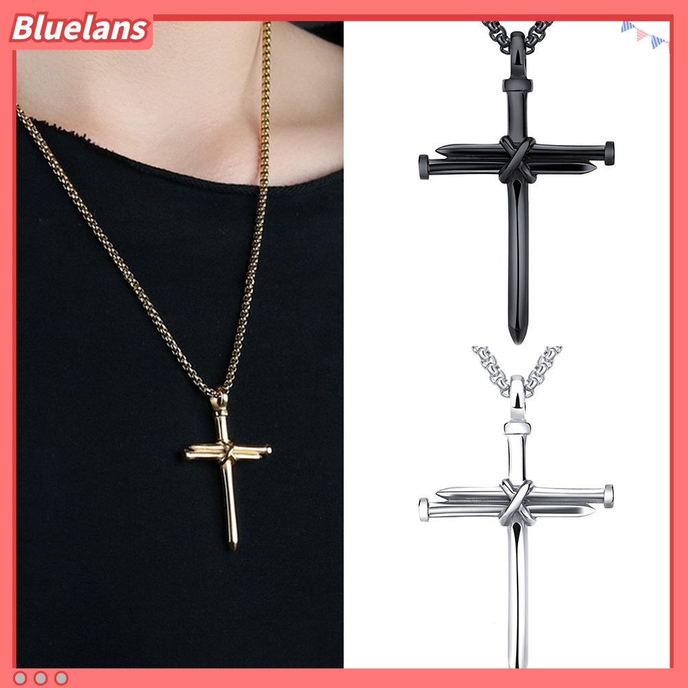 [bluelans]Fashion Man Women Titanium Steel Cross Pendant Long Chain Necklace Jewelry Gift
