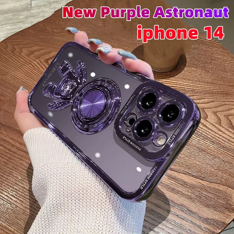 Case Handphone Motif Astronot Ungu Untuk iphone 14 pro max 13 12 11 pro max 14 plus