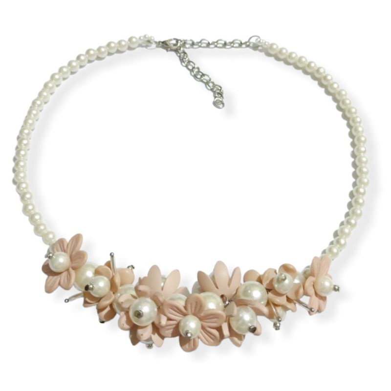 Veera Flowery Pearl Necklace Kalung Pesta Premium Kalung Hijab Mutiara Choker Bunga Flower