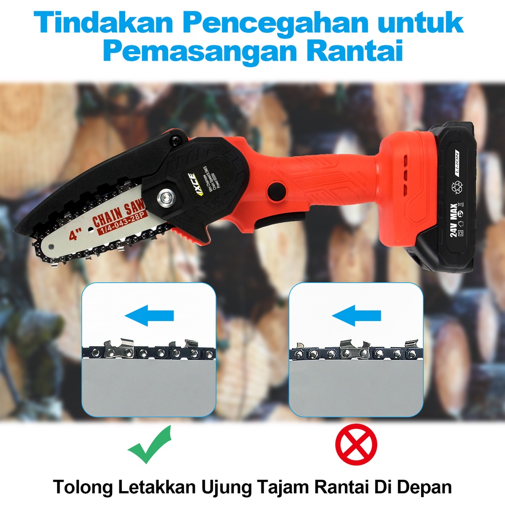 IXCE Gergaji rantai listrik 4&quot;/6&quot;/8&quot; gergaji tangan tanpa kabel hingga 800W  daya perlindungan kelebihan kecepatan variabel stepless Portable dan hemat tenaga kerja Harga grosir bisa nego