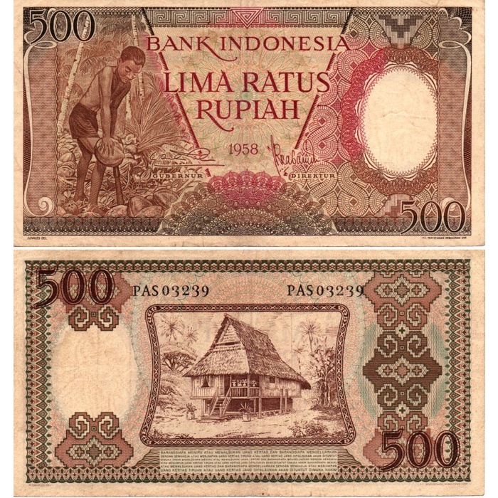Uang Kertas 500 Rupiah Seri Pekerja Tangan I Tahun 1958 VF