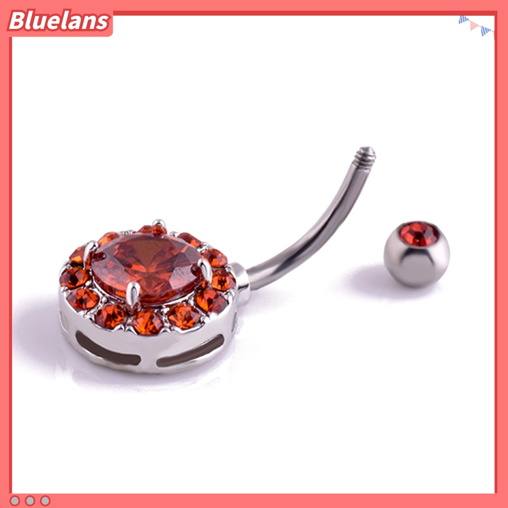 Bluelans Women Rhinestone Inlaid Round Pendant Barbell Navel Ring Body Piercing Jewelry