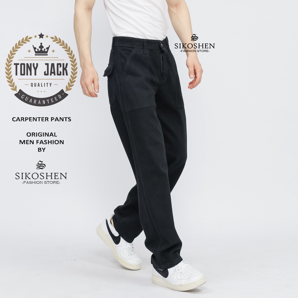 Celana Carpenter Pants Black TONY JACK | Celana Jeans Pria | Celana Baggy Pants | Fatigue Pants | Work Pants | Celana Oversize Pria