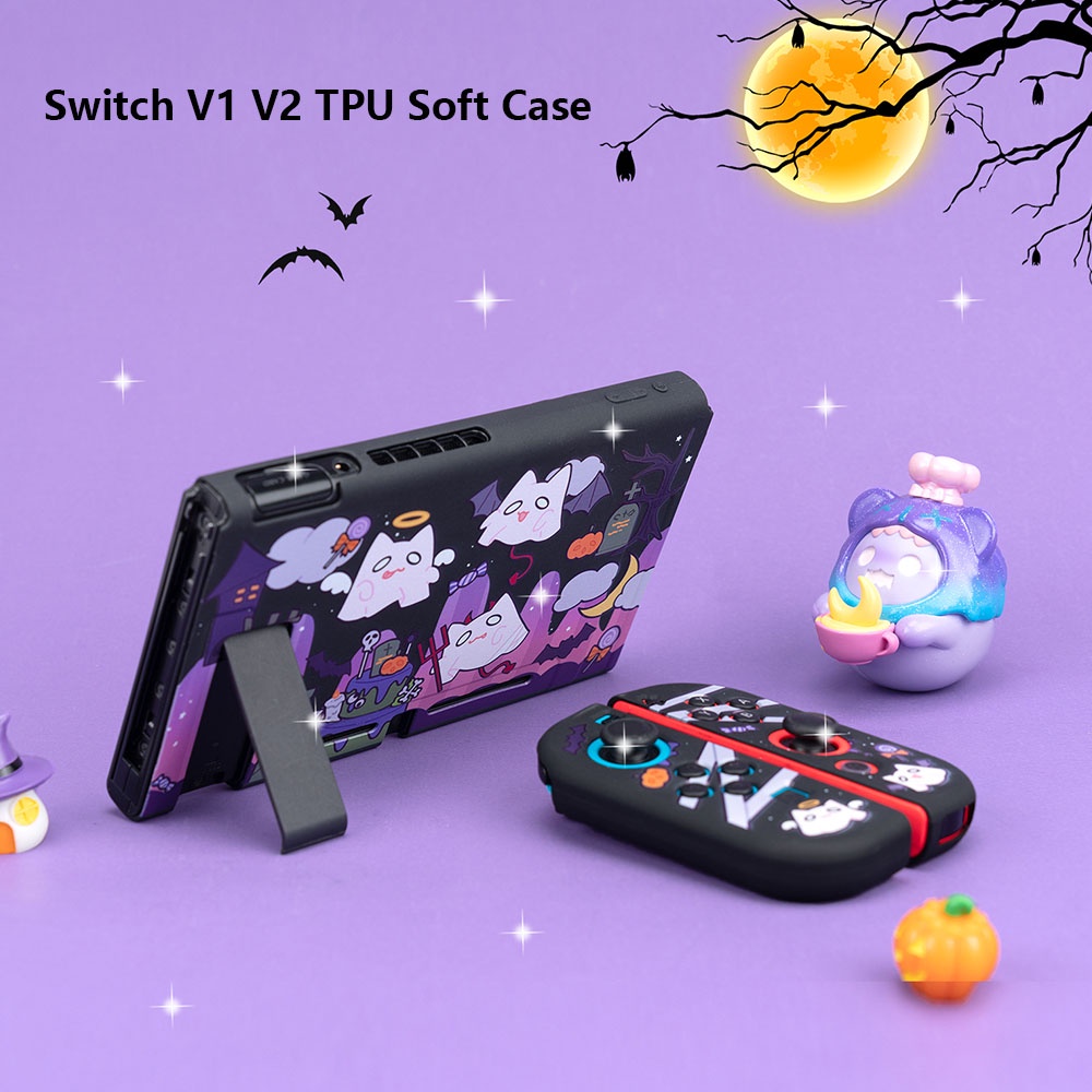 Hard Case Pelindung Joy-Con Nintendo Switch V1 V2 Bahan Silica Gel Motif Hantu Halloween