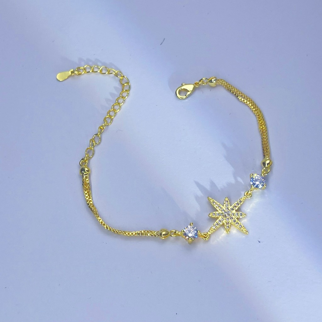 Goldkingdom Perhiasan Fashion Emas Asli Kadar 375 Bangkok Aksesoris Ready Stock Gelang Iris Hias Berlian Untuk Wanita Desain Kecil Bintang Emas - Berlapis Gelang Bersinar Terang