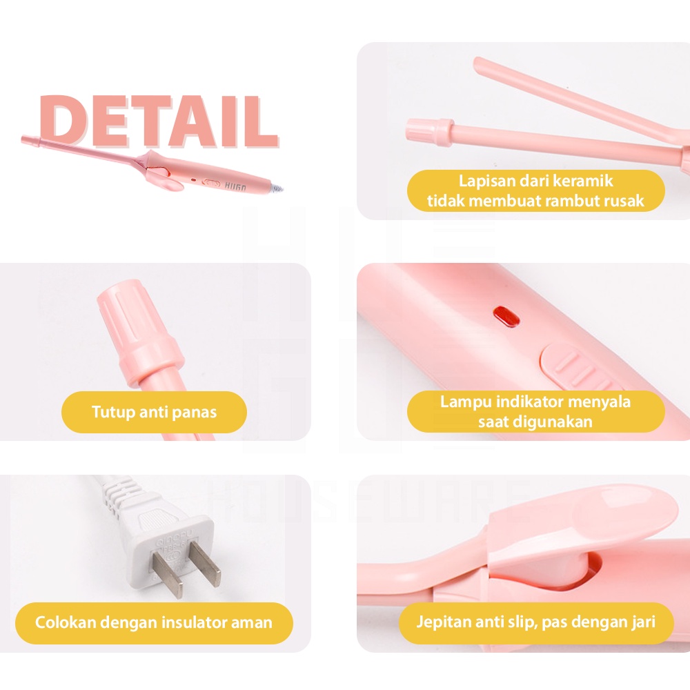 HUGO Alat Pengeriting Rambut Otomatis Bahan Keramik Spiral Hair Curler Catokan Rambut Premium Quality