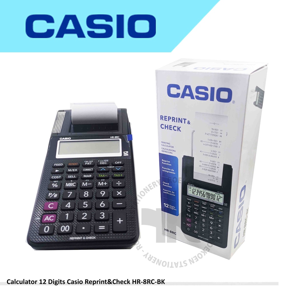 

Casio Calculator Print/Cetak 12 Digit HR-8RC-BK Reprint&Check