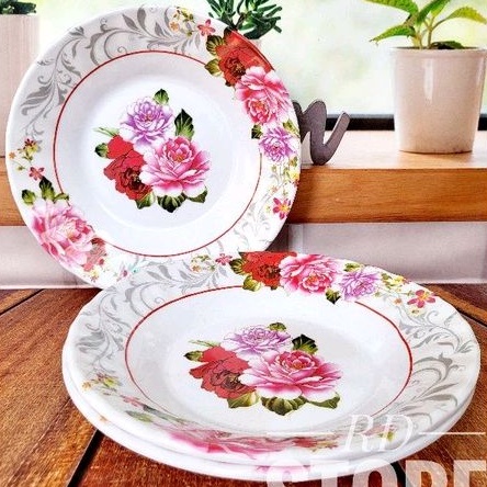 PROMO 3.PCS PIRING MAKAN MOTIF ROSE BAHAN MELAMINE WARE