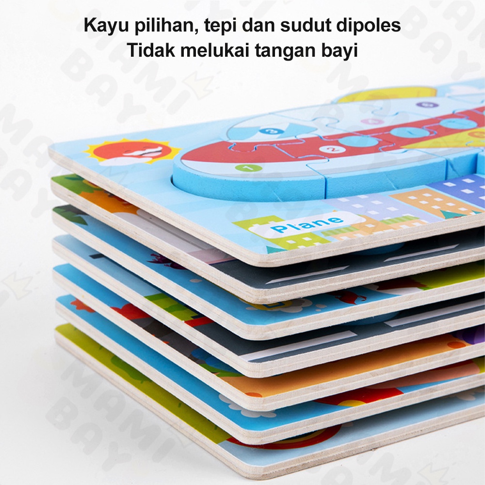 Mamibayi Puzzle hewan mainan edukasi Puzzle kayu 3d wooden toys anak