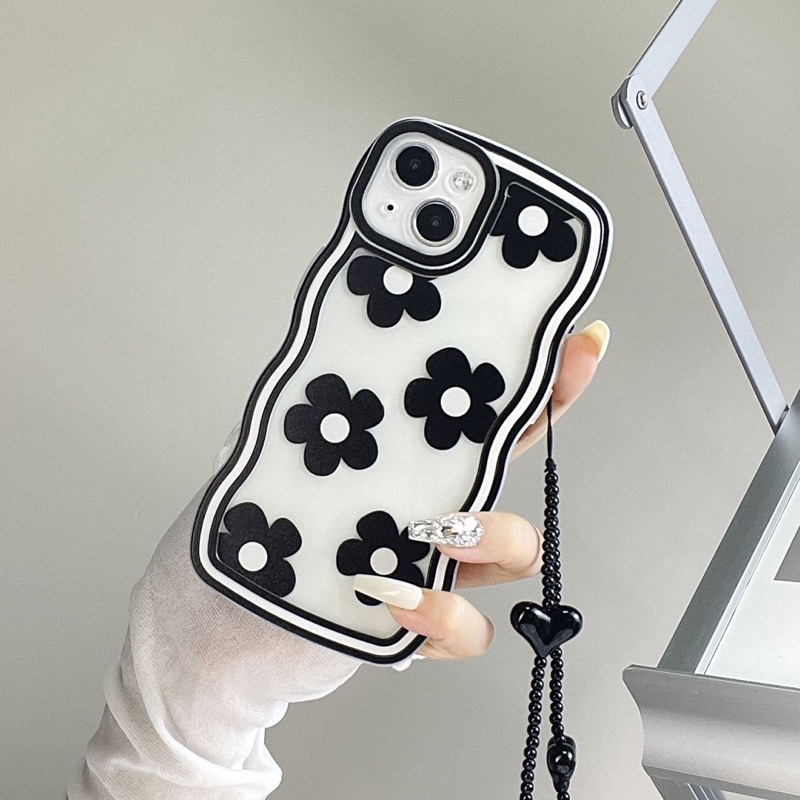 Black Flower Softcase Case HP Lucu for iphone XR 11 Pro Max 12 Pro Max 13 Pro Max 14 Pro Max