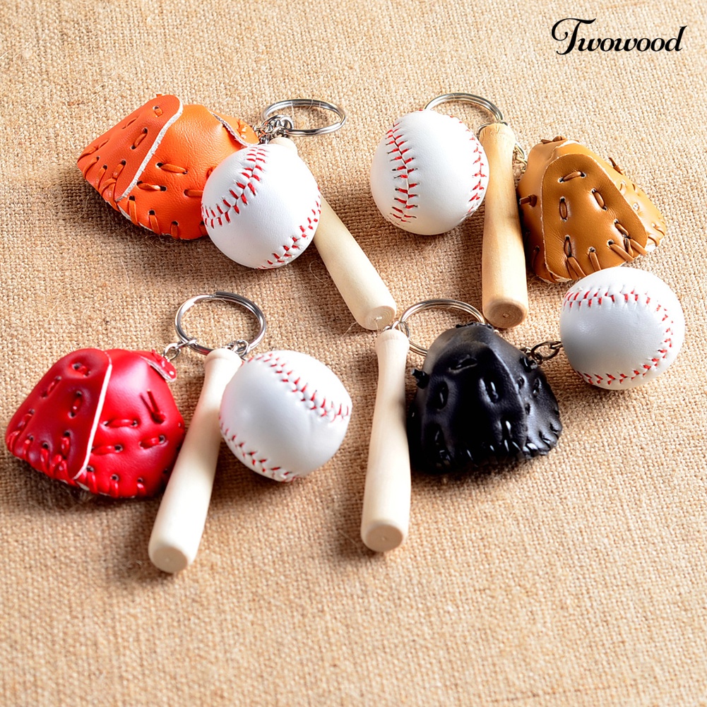 Twowood Gantungan Kunci Bentuk Sarung Tangan Baseball Mini Bahan Kulit Imitasi