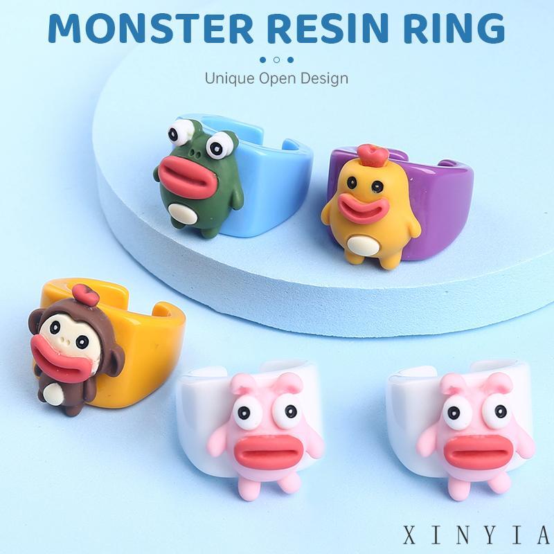 【Bayar di tempat】Cincin Desain Kartun Kodok Bahan Resin Akrilik Untuk Wanita