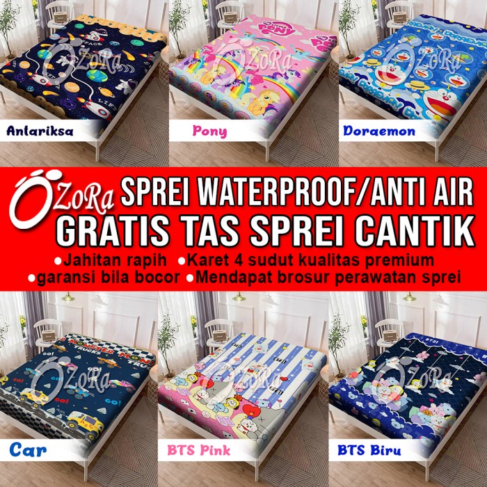 SEPREI SPREI WATERPROOF MOTIF ANTI AIR OMPOL 180x200 160X200 120x200 200x200 - 60X60, BTS BIRU aesth