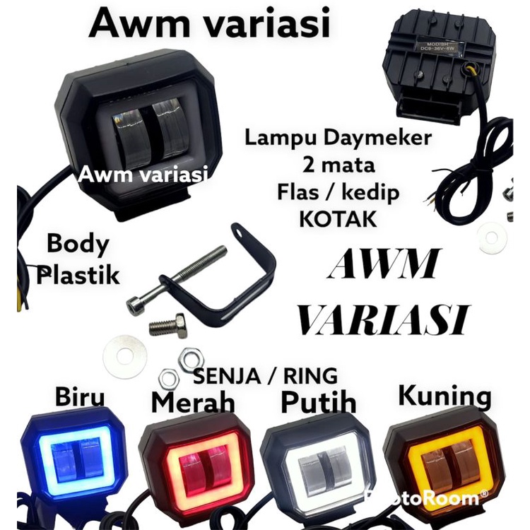 type H series Lampu tembak sorot LED CWL 2 mata kotak lensa 4D 6watt cree angel Eye Biru Merah Putih Kuning Body Plastik