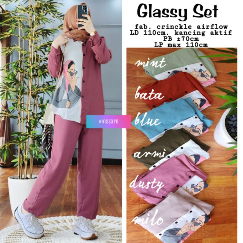 GLASSY SET // SETELAN MOTIF CRINCLE WANITA