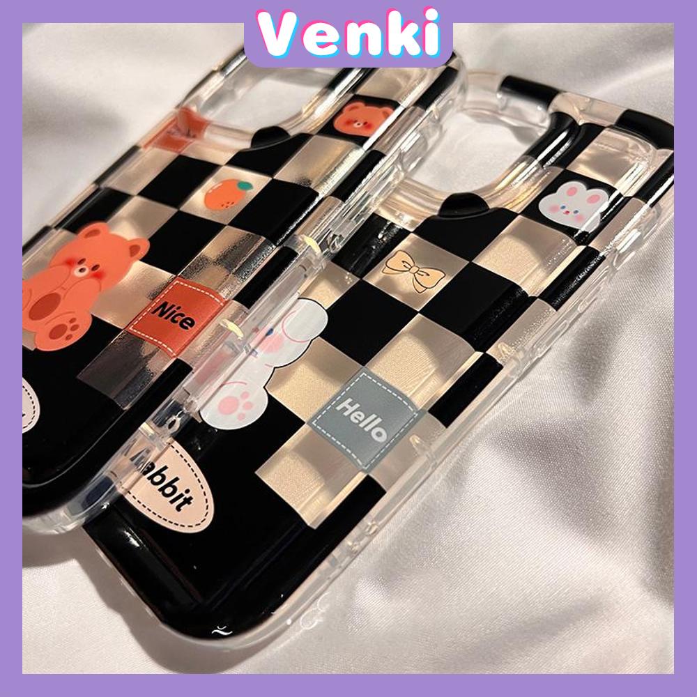 Case For iPhone 14 Pro Max TPU Soft Jelly Airbag Case Checkerboard Bear &amp; Rabbit Case Camera Protection Shockproof For iPhone 14 13 12 11 Plus Pro Max 7 Plus X XR