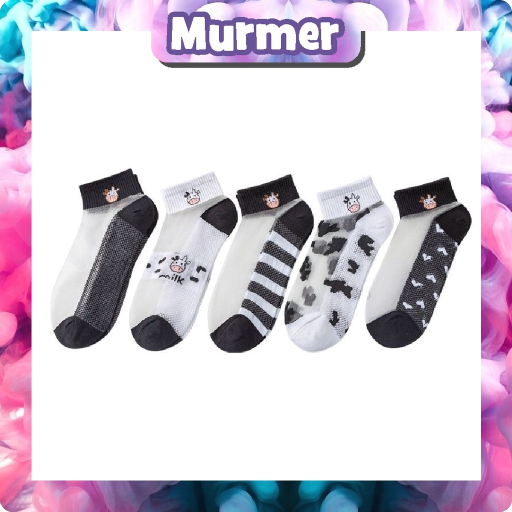 MurmerOfficial Kaos Kaki Wanita Transparan Motif Karakter Cute Kaos Kaki Pendek Motif Semata Kaki Import Murah kk022