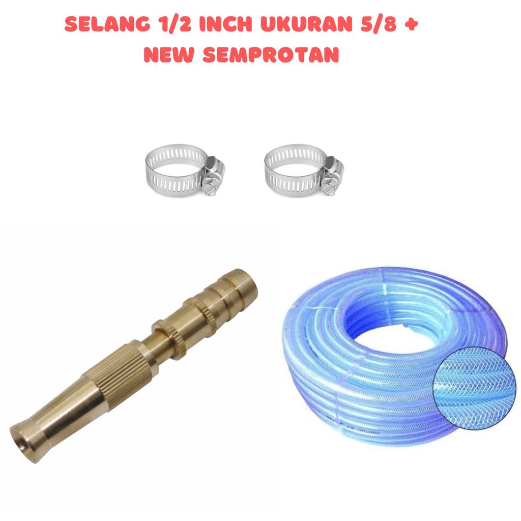 Tifaka - SELANG SERAT BENANG 5/8 WARNA BENING ANTI LUMUT ANTI NEKUK + SEMPROTAN AIR BERBAGAI MODEL