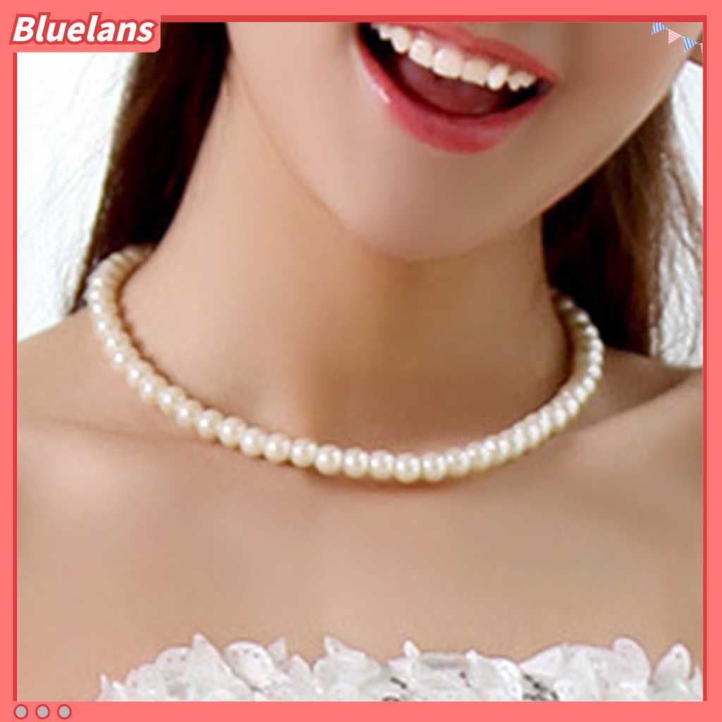 Bluelans Necklace 8mm Imitation Pearls Elegant Women Metal Lobster Clasp Necklace