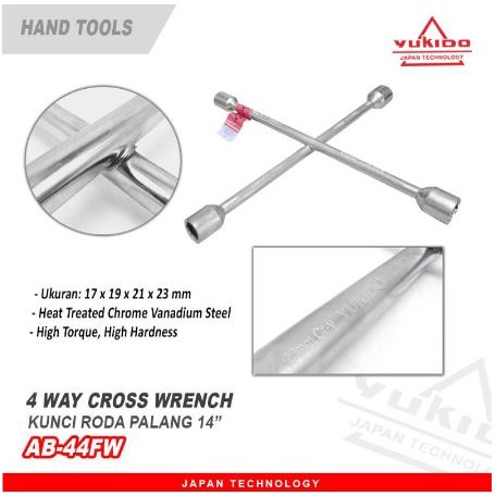 Kunci Roda Mobil Palang 4 Way Cross Wrench 17x19x21x23 mm YUKIDO JAPAN