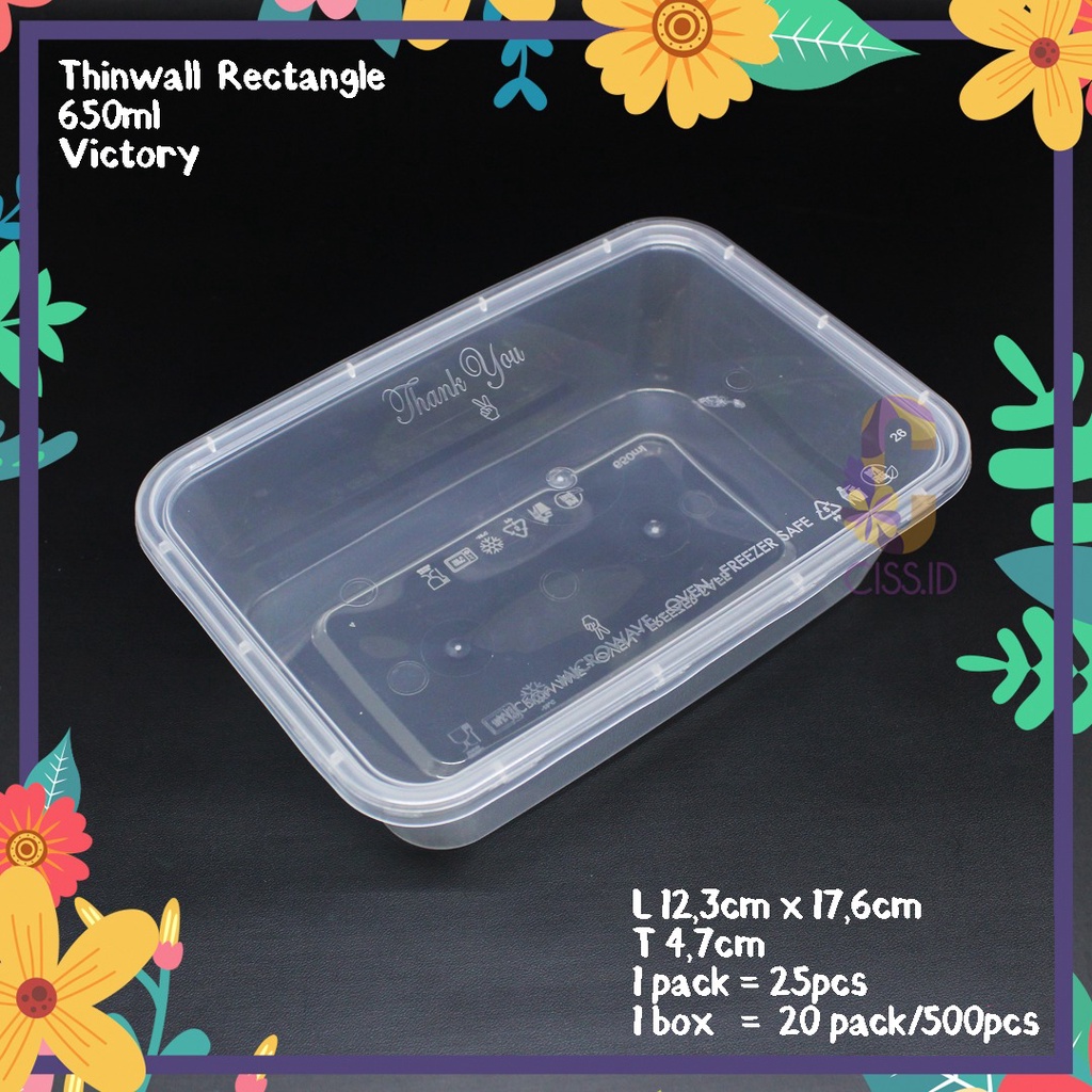 KOTAK MAKAN PLASTIK THINWALL 650ML RECTANGLE SATUAN PERSEGI PANJANG FOODGRADE MICROWAVE MURAH TEBAL 