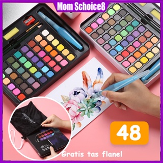 Mom Schoice 48 cat air lukis Solid Watercolor Paint set/Cat Air Padat  Tas Flanel Gratis