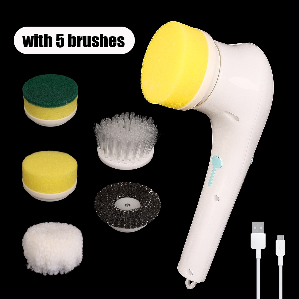 Hot Sale/Lima Sikat Sikat Pembersih Elektrik 5-in-1 Multi-Fungsional USB Charging Alat Cuci Kamar Mandi Aksesoris Bersih Dapur Mudah Cuci Piring