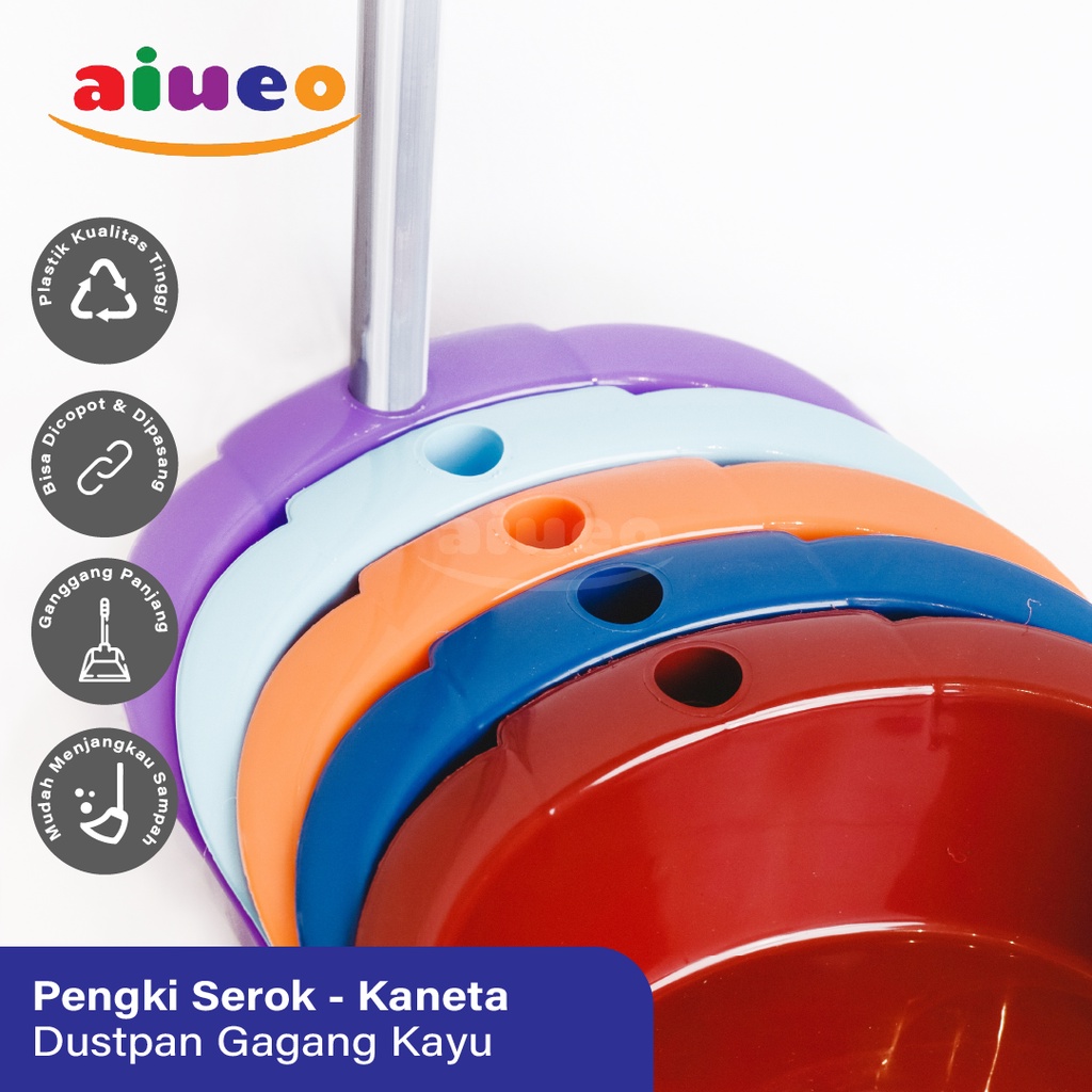 AIUEO | Pengki Serok Sampah Serokan Dustpan Gagang Kayu Murah Kaneta RANDOM original | Pengki grosir | alat kebersihan