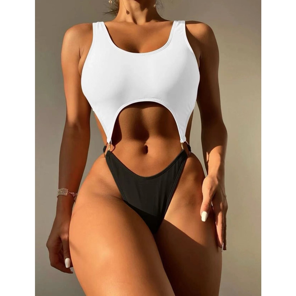 Sexy One Piece Swimsuit Women 2022 Cut Out Swimwear Thong Monokini Bathing Suit Patchwork Beach Back