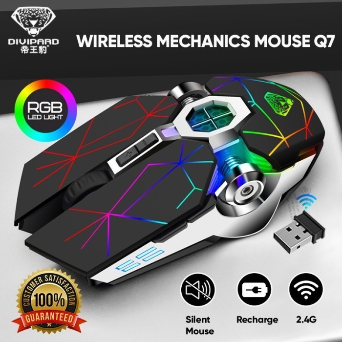 Mouse Wireless Mechanical Gaming Rgb Charging Divipard Q7 4000Dpi