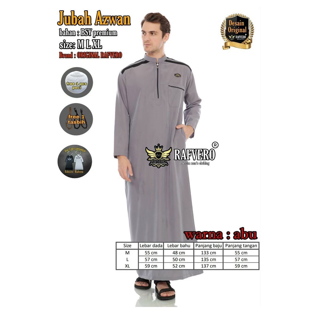 Maffy-Bisa COD  Jubah pria dewasa Azwan  Plus peci tasbih Gamis Haramain pakistan polos-distro bandu